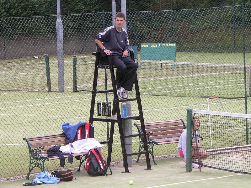 Mike Armstrong in the umpire's chair