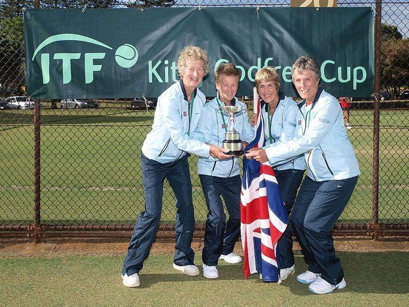 June Fisher with the GB Women's 65 team Gold trophy at the ITF Super Seniors World Team Competition